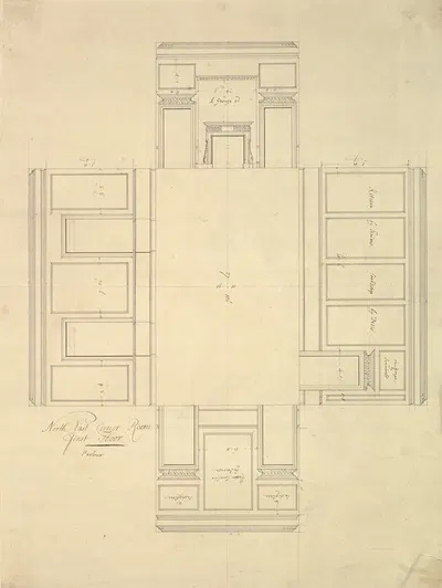 Treasury House, 10 Downing Street, London; Plan of the First-floor Parlor (Northeast Corner Room) by Isaac Ware — digital…