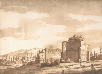 Italian Landscape, perhaps the Monte Mario, Rome by Яков ван дер Ульфт, 1659 — digital art print download