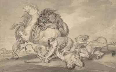 Lions Attacking Two Men and a Horse by James Ward — digital art print download