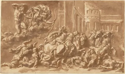 The Sons of Niobe Being Slain by Apollo and Diana by Jan de Bisschop, 1660–1670 — digital art print download