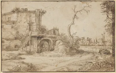 An Inhabited Ruin on the Bank of a River by Jan van de Velde II — digital art print download