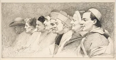 Eight Heads of Ecclesiastics by Жан Жорж Вибер — digital art print download