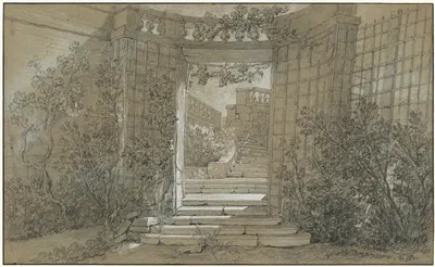 Landscape with a Staircase and a Balustrade by Jean-Baptiste Oudry, 1744–1747 — digital art print download