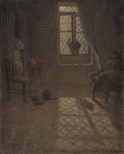 'Le chat' or The Cat at the Window by Жан-Франсуа Миле, 1857–1858 — digital art print download