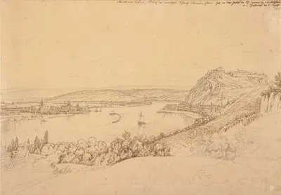 View of Koblenz with the Rhine and Fortress Ehrenbreitstein (recto); View of the Heidelberg Castle by Иоганн Адам Кляйн,…