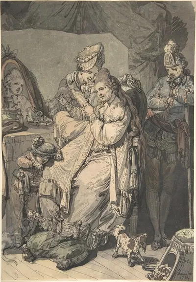 A Woman at her Toilet with a Maid, a Boy, a Dog and a Young Soldier by Johann Eleazar Schenau, 1770 — digital art print…