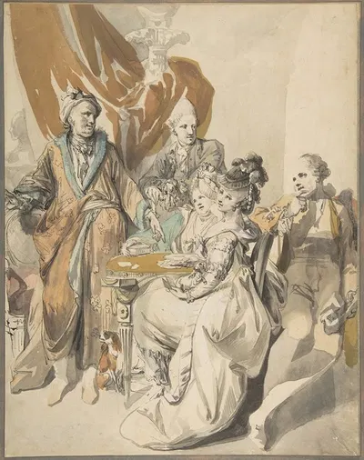 Two Women and Three Men Playing Cards by Johann Eleazar Schenau — digital art print download