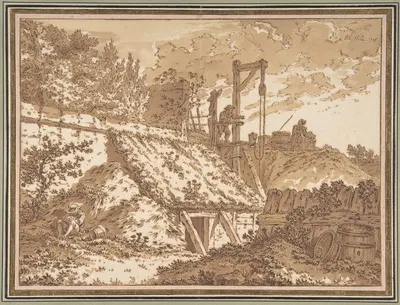 Peasants Around a Well by Иоганн Георг Вилле, 1758 — digital art print download