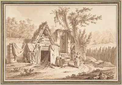 Washerwomen in Front of a Cottage by Иоганн Георг Вилле, 1769 — digital art print download