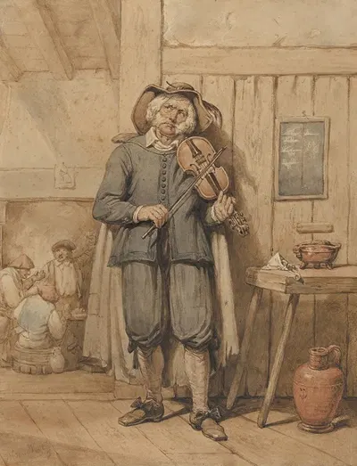 A Fiddler in a Tavern, with Three Men in the Background by Иоганнес Хендрик ван Вест — digital art print download
