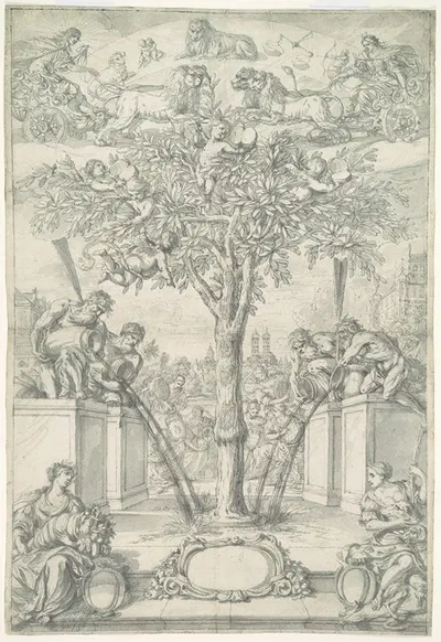 An Allegory of the Union of the House of Orange and the Wittelsbach Family (Design for a Title Page of a Thesis) by Йонас…