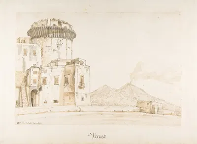 The Castel Nuovo in Naples, with a View of Mount Vesuvius by Клод-Жозеф Верне — digital art print download