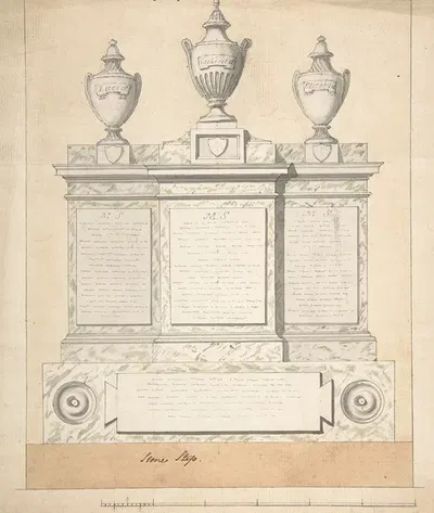 Design for a Monument to the Three Wives of the First Earl of Guilford, at Wroxton, Oxfordshire by Joseph Wilton, 1783 —…
