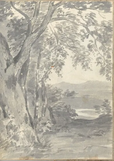 Landscape with Trees and Distant Hills by Джозеф Райт из Дерби — digital art print download