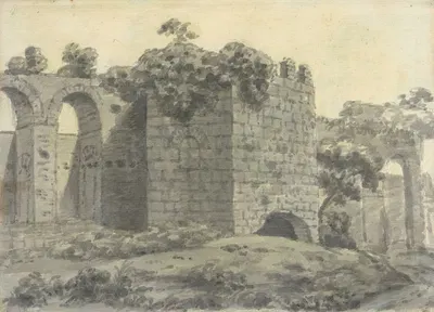 Roman Ruins Including an Arched Aqueduct and Tower by Джозеф Райт из Дерби — digital art print download