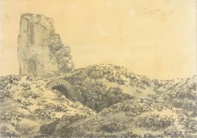 Ruined Roman Tower in a Landscape by Джозеф Райт из Дерби — digital art print download