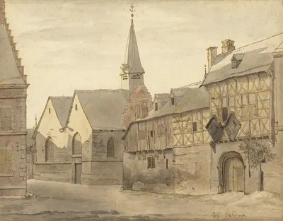 View of the St. Jacob's Church and the Inn, Maastricht by Иосуа де Граве, 1670 — digital art print download
