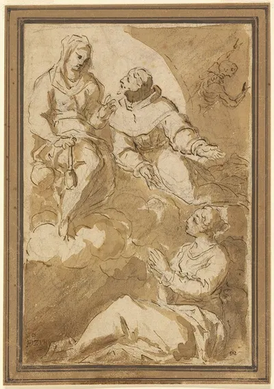 St. Francis Interceding with the Virgin on behalf of a Female Saint by Juan Martín Cabezalero, 1665–1670 — digital art…
