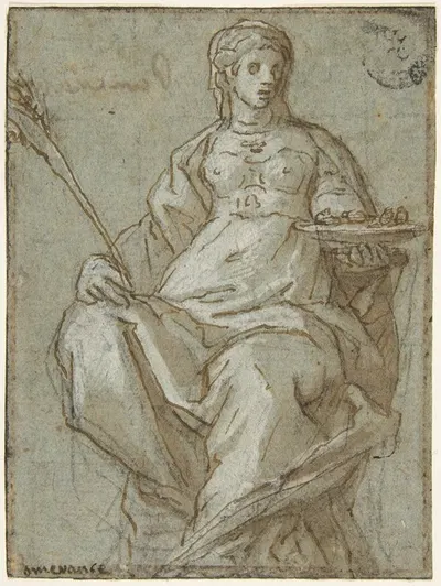 Allegorical Female Figure Holding a Branch and a Dish by Lazzaro Tavarone, 1556–1641 — digital art print download