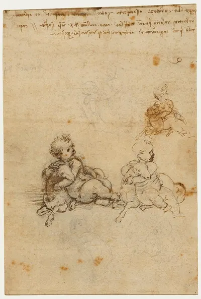 Studies for the Christ Child with a Lamb by Леонардо да Винчи, 1503–1506 — digital art print download