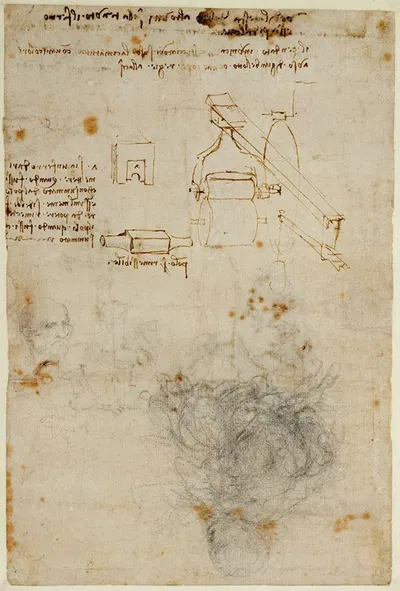 Head of an Old Man, and Studies of Machinery by Леонардо да Винчи, 1503–1506 — digital art print download