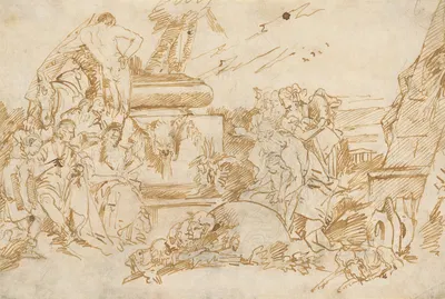 Figures in Antique Dress Grouped About a Pagan Tomb by Lorenzo Baldissera Tiepolo — digital art print download