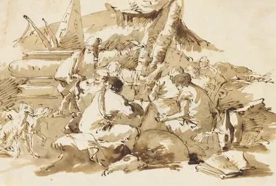 Philosophers Instructing Pupils by an Antique Sarcophagus by Lorenzo Baldissera Tiepolo — digital art print download