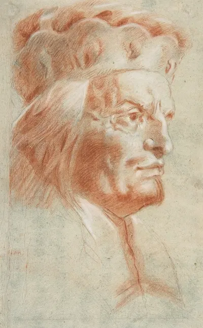 Bust-Length Study of a Man Wearing a Hat in Three-Quarter View (a Frankish Nobleman) by Lorenzo Baldissera Tiepolo —…