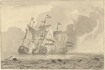 A Battle at Sea by Людольф Бахуизен, 1692 — digital art print download