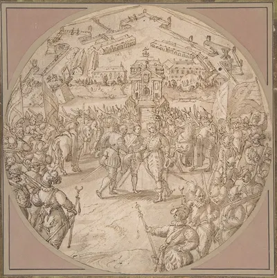 Captain de Bours handing over the Keys to the Citadel of Antwerp to the Estates General by Мартен де Вос — digital art…