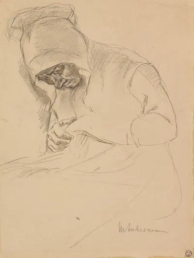 Study for the painting 'Stopfende Alte am Fenster' by Макс Либерман, 1880 — digital art print download
