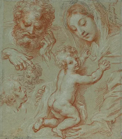 Studies of the Madonna and Child and of Heads by Michel Corneille the younger, 1670–1690 — digital art print download