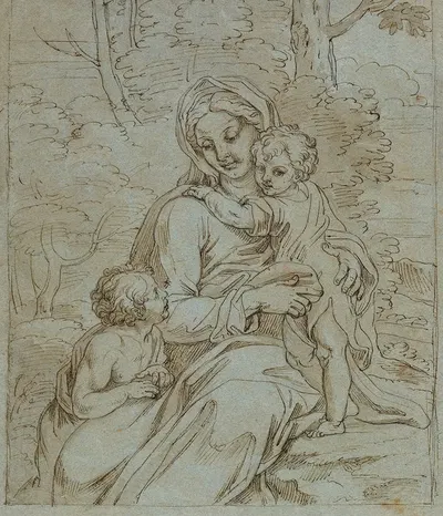 Madonna and Child with Saint John Seated in a Landscape by Michel Corneille the younger, 1670–1690 — digital art print…