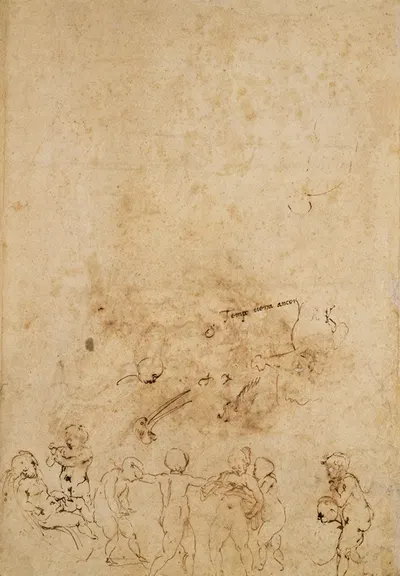 Amorous Putti at Play; Head of a Bird by Michelangelo, 1530 — digital art print download