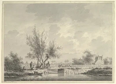 View of a Bridge in the Dutch Countryside with Figures by Николас Викаарт — digital art print download