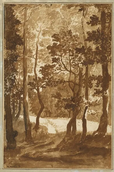 A Path Leading into a Forest Clearing by Николя Пуссен, 1635–1640 — digital art print download