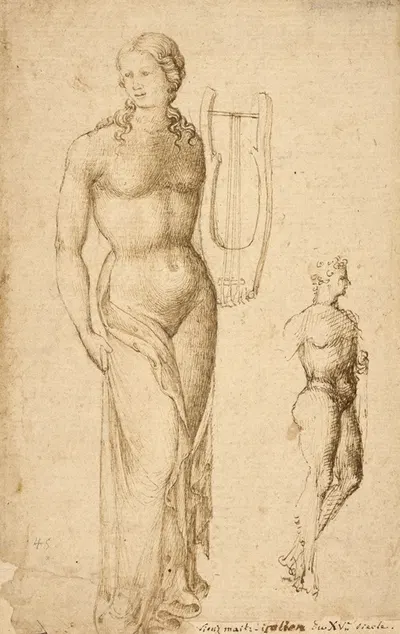 Female Figure Holding a Cithara and a Male Figure by Итальянская школа, 1440 — digital art print download