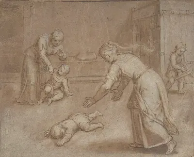 Two women and three children in an interior by Отто ван Вейн, 1556–1629 — digital art print download