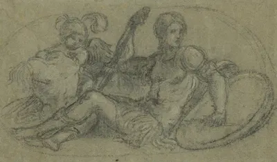 Seated Male Figure with Putto and Armor by Париж Бордон, 1550 — digital art print download
