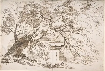 A Fallen Tree with Ruins by Paul Troger, 1700–1762 — digital art print download