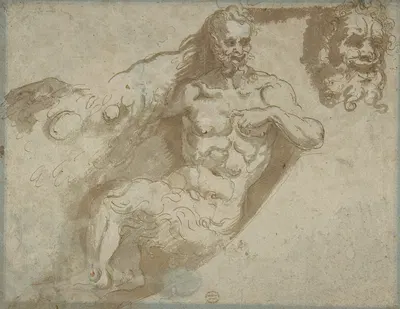 Seated satyr, with enlarged head of same by Pellegrino Tibaldi — digital art print download