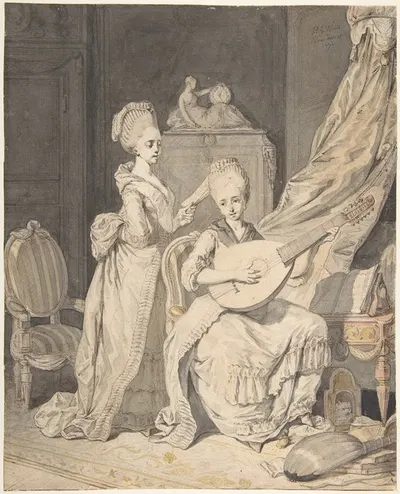 Two Women in an Elegant Interior; a Singer Accompanied by a Lutenist by Пьер Александр Вилле, 1771 — digital art print…