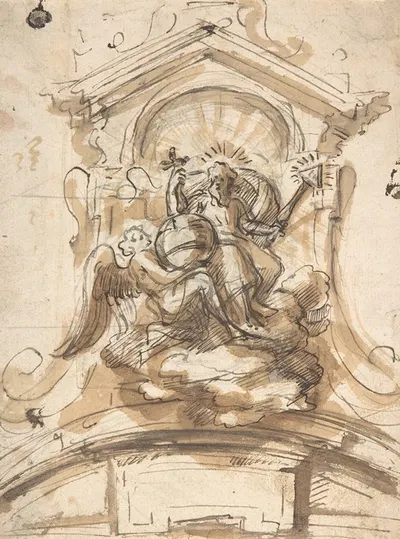 Design for a sculptural group with God the Father in a niche by Pieter Verbruggen the Younger — digital art print download