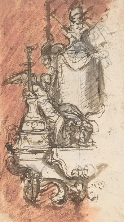 Design for a sepulchral monument with a portrait bust by Pieter Verbruggen the Younger — digital art print download