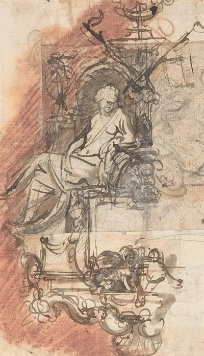 Design for a sepulchral monument with a seated female figure by Pieter Verbruggen the Younger — digital art print download