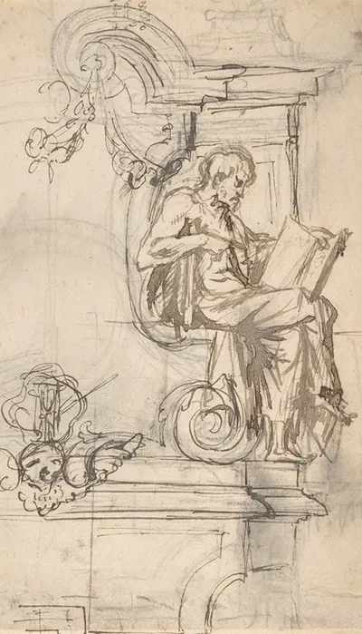 Design for a sepulchral monument with a seated prophet or philosopher by Pieter Verbruggen the Younger — digital art print…