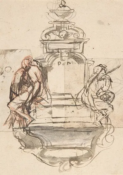Design for a sepulchral monument with two figures by Pieter Verbruggen the Younger — digital art print download