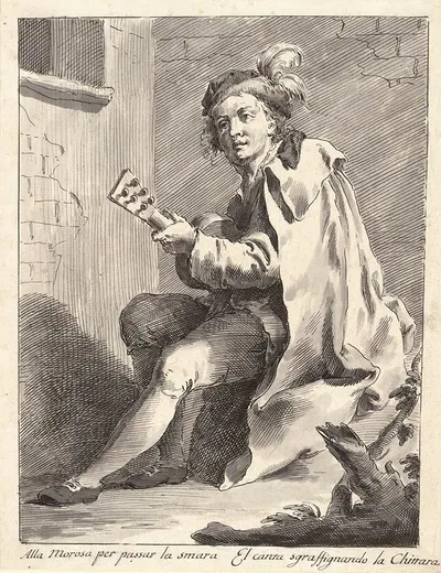 A Seated Man Playing a Guitar by Pietro Antonio Novelli, 1760 — digital art print download
