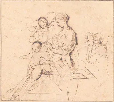 The Holy Family with Attendant Angels by Пьетро Теста — digital art print download