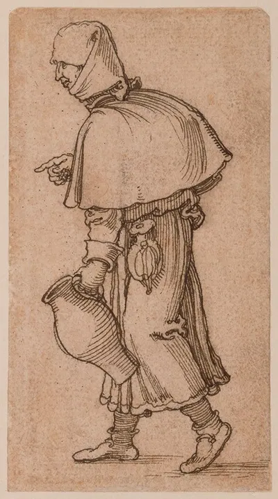 A Peasant Woman Carrying a Jug by Себальд Бехам, 1520 — digital art print download